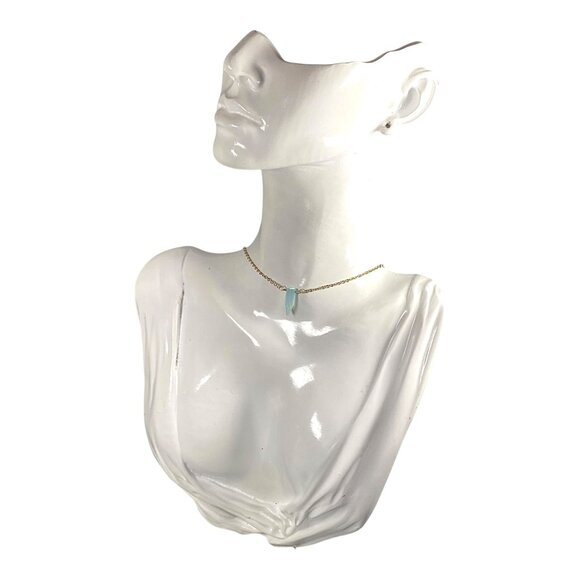 Luna Norte Choker Necklace 17" Gold Plated Blue Chalcedony Pendant Dainty Y2K - Picture 12 of 16